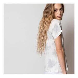 $70 LEALLO Designer Tie Dye Casual Cotton Slub Tee T-Shirt White Gray Slouchy M